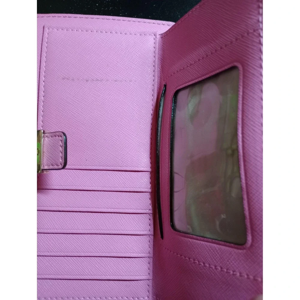 Kate Spade Wristlet Wallet‎ Womens Pink Saffiano Leather Zip ID Card Case Purse